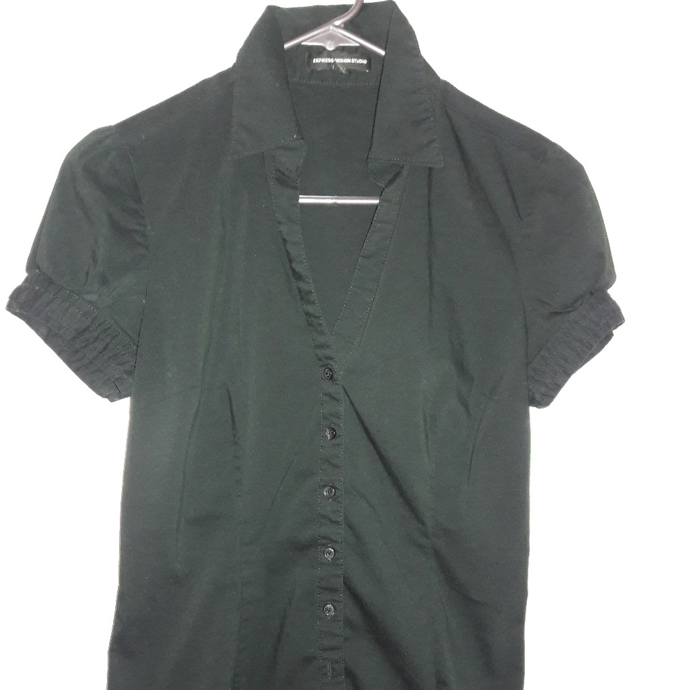 Black V-neck button down shirt by Express